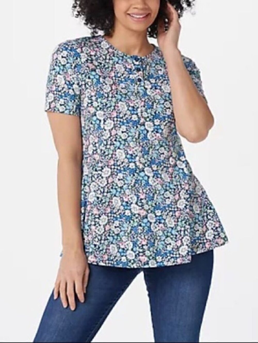 Denim & Co. Printed Jersey Fit & Flare Top